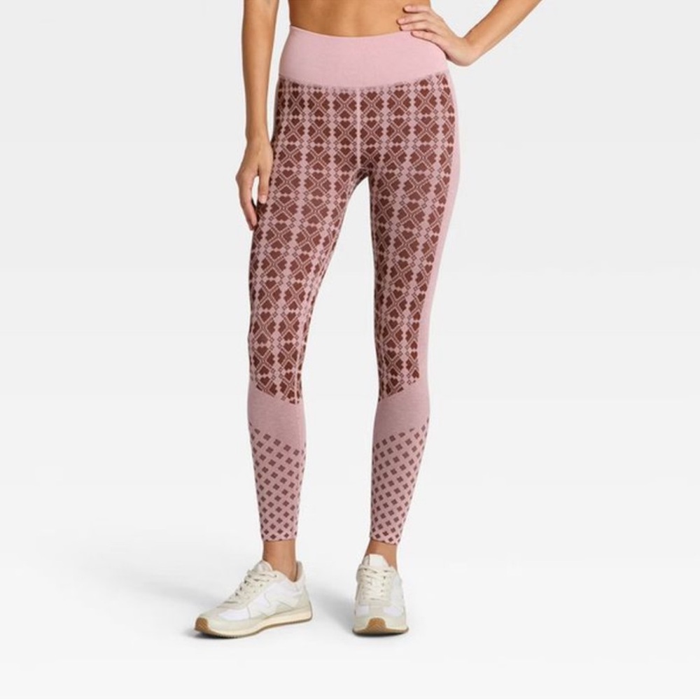 All In Motion Women's Seamless High-Rise Printed Leggings - Maroon/Light Pink XS